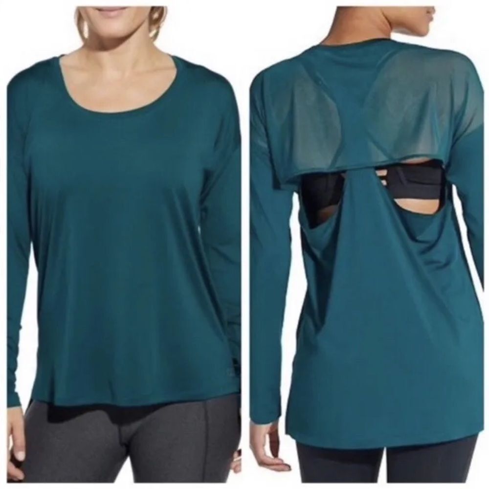 CALIA By Carrie Underwood Deep Teal Long Sleeve Mesh Back Top Women’s Size Small